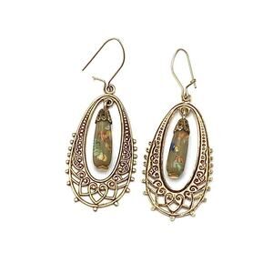 Earrings Drops Dangles Art Glass Beads Gold Tone